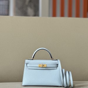 Kelly Mini Epsom Blue Brume (T0) Gold Hardware