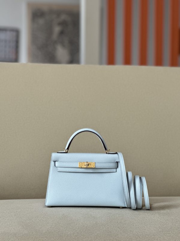 Kelly Mini Epsom Blue Brume (T0) Gold Hardware