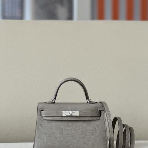 Kelly Mini Epsom Gris Asphalte (M8) Palladium Hardware