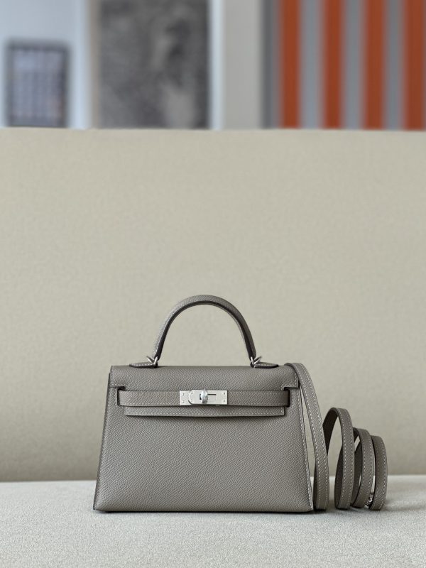 Kelly Mini Epsom Gris Asphalte (M8) Palladium Hardware