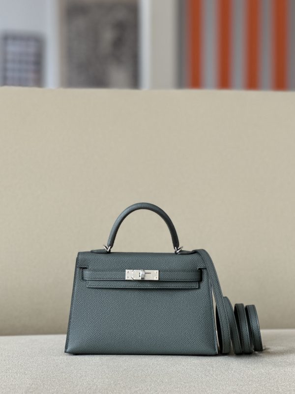 Kelly Mini Epsom Vert Amande (63) Palladium Hardware