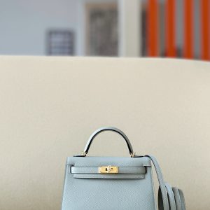 Kelly Mini Epsom Blue Glacier (8U) Gold Hardware