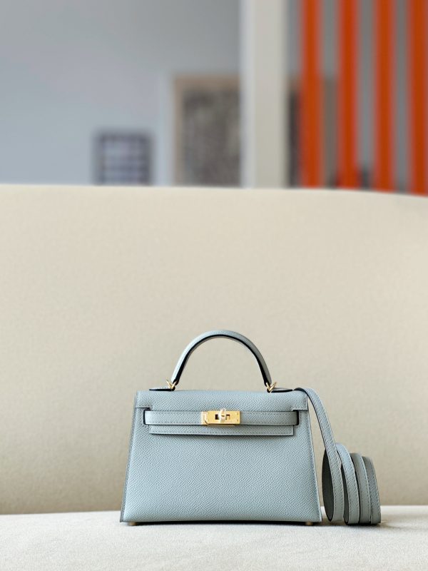 Kelly Mini Epsom Blue Glacier (8U) Gold Hardware
