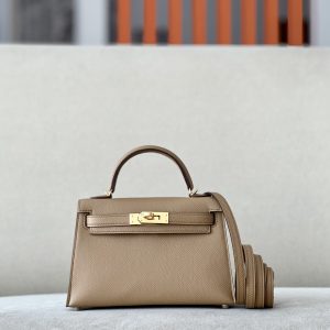 Kelly Mini Epsom Chai (0M) Gold Hardware