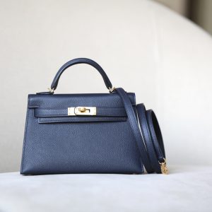 Kelly Mini Epsom Blue Nuit (2Z) Gold Hardware