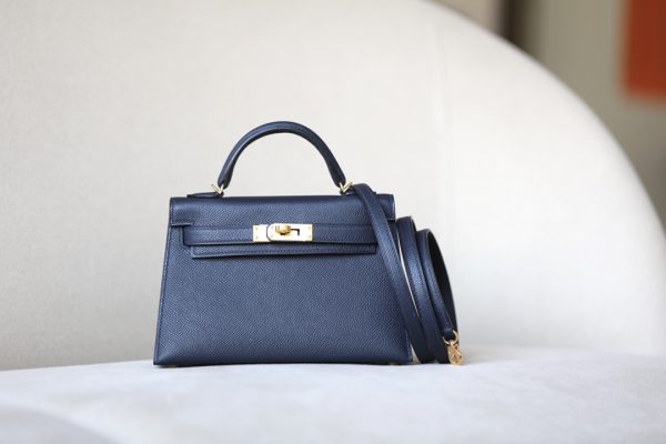 Kelly Mini Epsom Blue Nuit (2Z) Gold Hardware