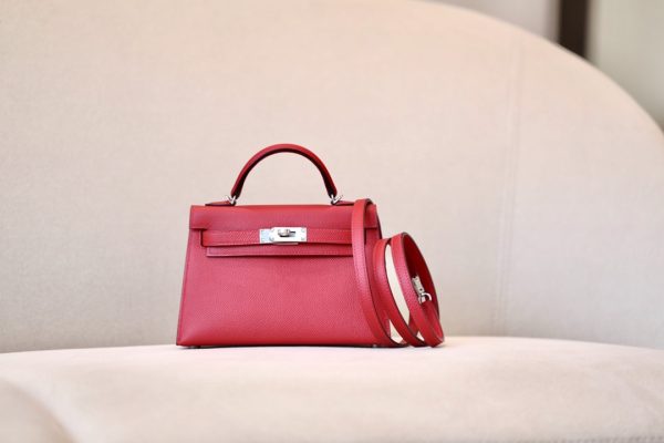Kelly Mini Epsom Rouge de Coeur (S3) Palladium Hardware