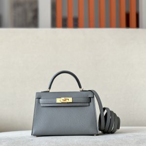 Kelly Mini Epsom Gris Meyer (0L) Gold Hardware