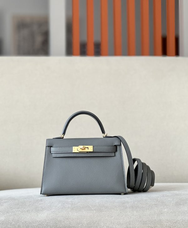 Kelly Mini Epsom Gris Meyer (0L) Gold Hardware