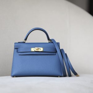 Kelly Mini Epsom Bleu Izmir (7W) Gold Hardware