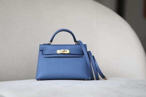 Kelly Mini Epsom Bleu Izmir (7W) Gold Hardware