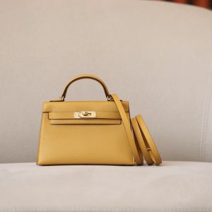 Kelly Mini Epsom Jaune Amber (9D) Gold Hardware