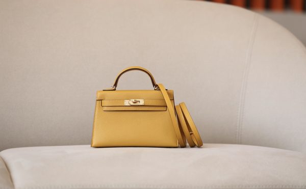 Kelly Mini Epsom Jaune Amber (9D) Gold Hardware