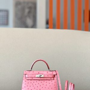 Kelly Mini Ostrich Rose Bubblegum  (L4)  Hardware