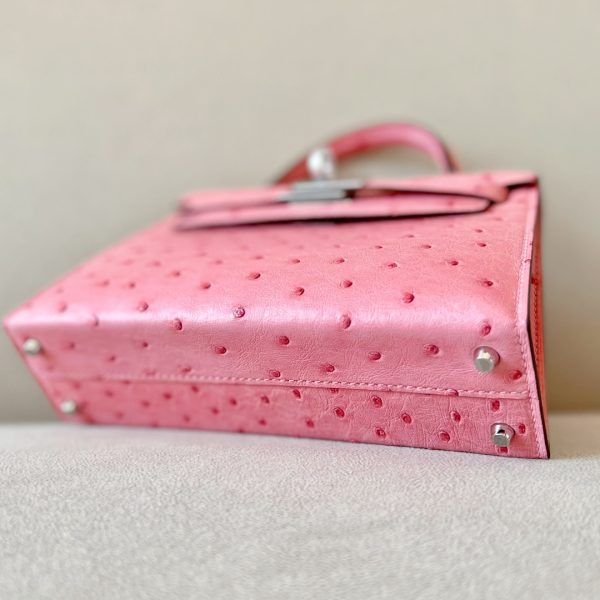 Kelly Mini Ostrich Rose Bubblegum  (L4)  Hardware - Image 11