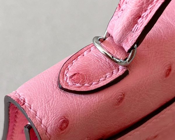 Kelly Mini Ostrich Rose Bubblegum  (L4)  Hardware - Image 10