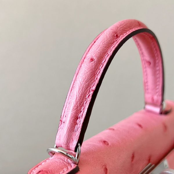 Kelly Mini Ostrich Rose Bubblegum  (L4)  Hardware - Image 8