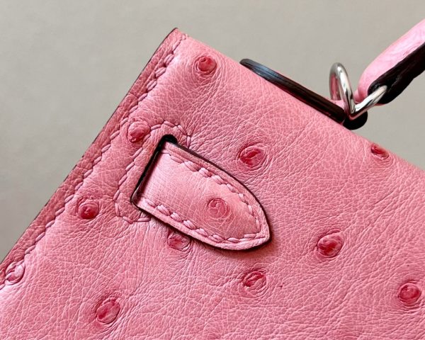 Kelly Mini Ostrich Rose Bubblegum  (L4)  Hardware - Image 7
