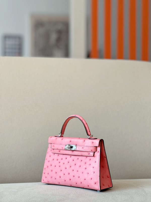 Kelly Mini Ostrich Rose Bubblegum  (L4)  Hardware - Image 2