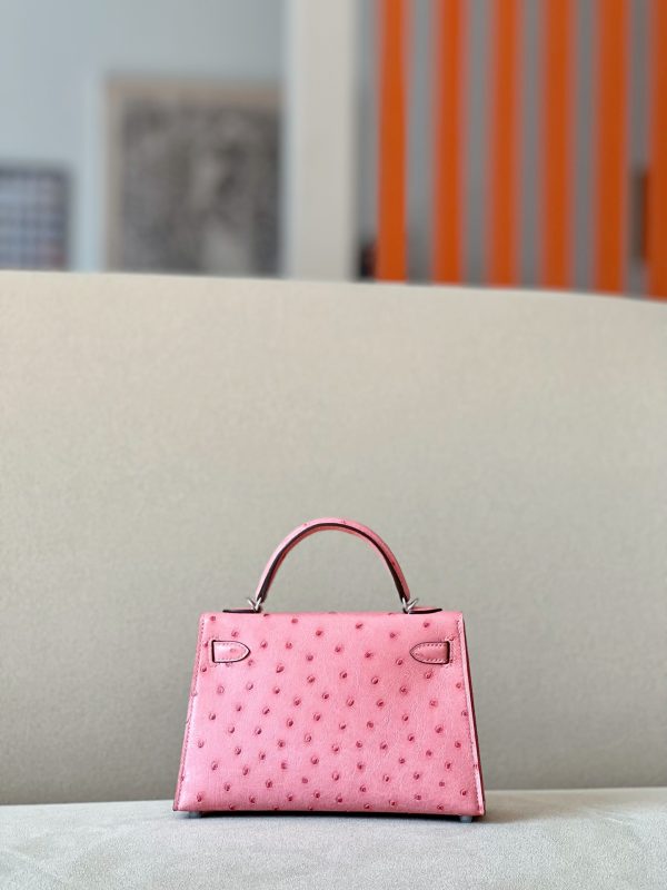 Kelly Mini Ostrich Rose Bubblegum  (L4)  Hardware - Image 3