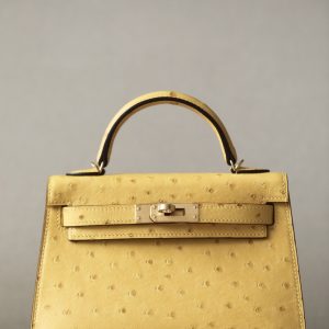 Kelly Mini Ostrich Jaune Amber (9D)  Hardware