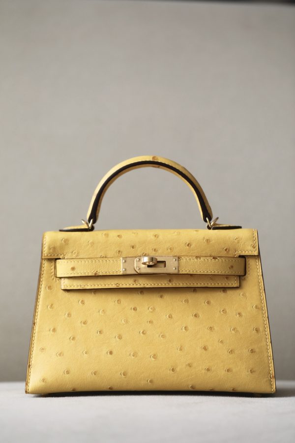 Kelly Mini Ostrich Jaune Amber (9D)  Hardware