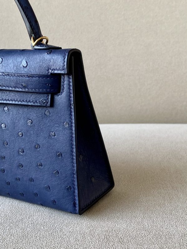 Kelly Mini Ostrich Deep Blue (S4) Gold Hardware - Image 4