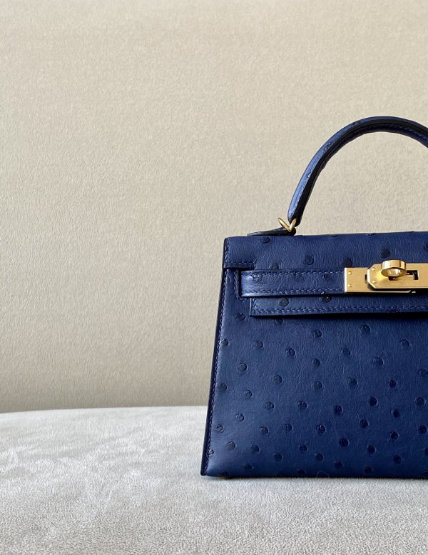 Kelly Mini Ostrich Deep Blue (S4) Gold Hardware - Image 7