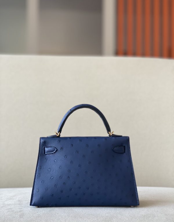 Kelly Mini Ostrich Deep Blue (S4) Gold Hardware - Image 2