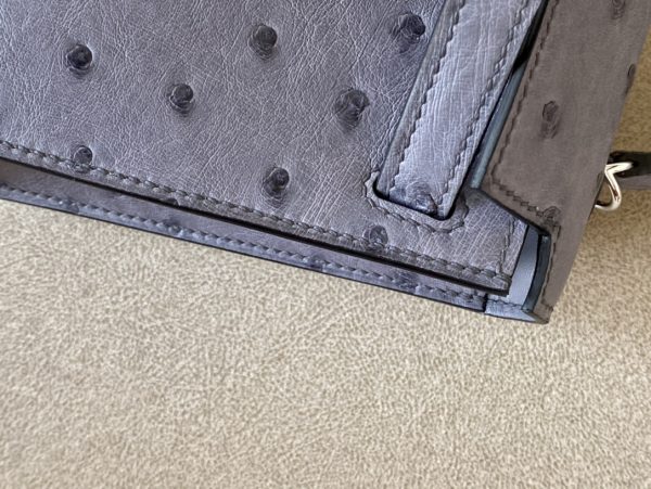 Kelly Mini Ostrich Gris Agate (82) Palladium Hardware - Image 7