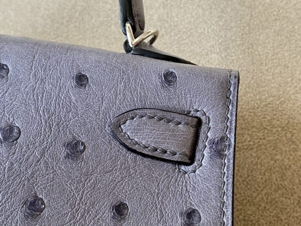 Kelly Mini Ostrich Gris Agate (82) Palladium Hardware - Image 10