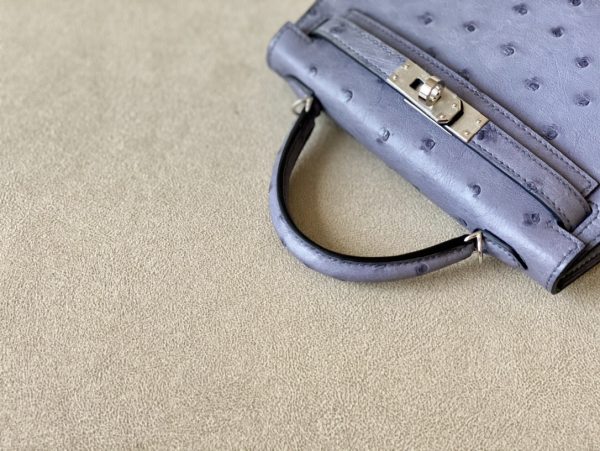 Kelly Mini Ostrich Gris Agate (82) Palladium Hardware - Image 11