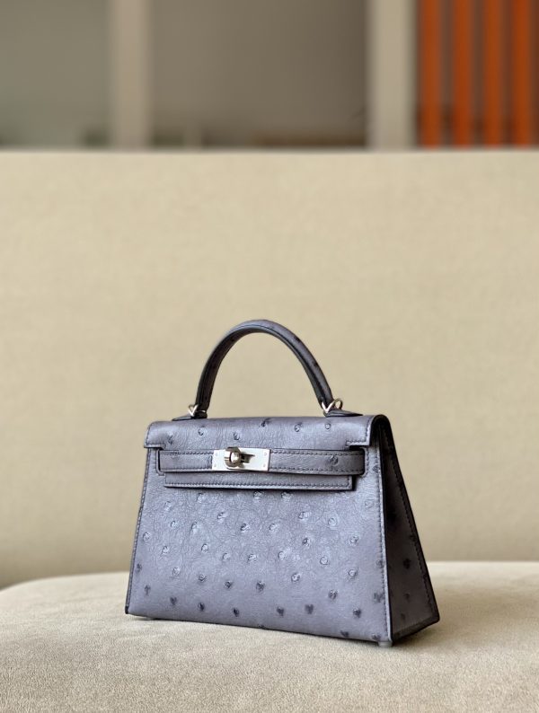 Kelly Mini Ostrich Gris Agate (82) Palladium Hardware - Image 2