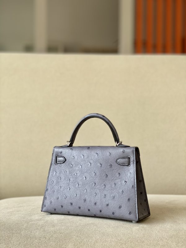 Kelly Mini Ostrich Gris Agate (82) Palladium Hardware - Image 3