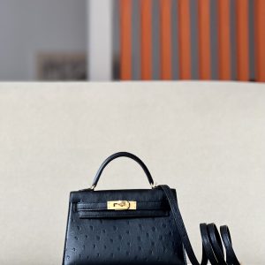 Kelly Mini Ostrich Nior (89) Gold Hardware