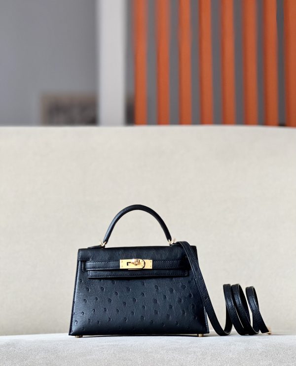 Kelly Mini Ostrich Nior (89) Gold Hardware