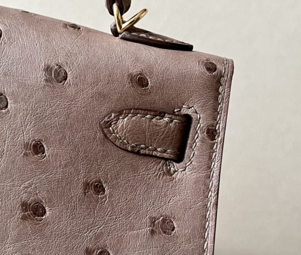 Kelly Mini Ostrich Kaki (P8) Gold Hardware - Image 8