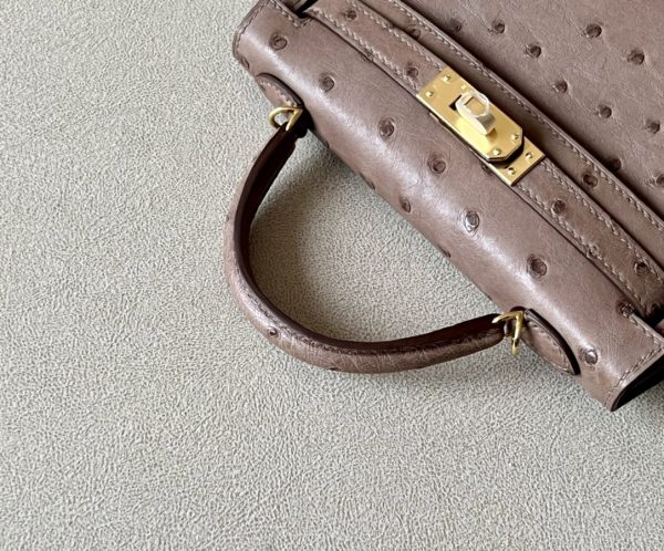 Kelly Mini Ostrich Kaki (P8) Gold Hardware - Image 7