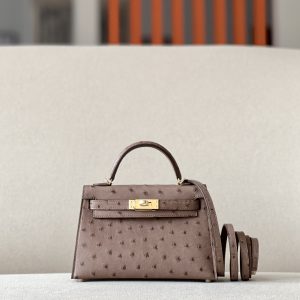 Kelly Mini Ostrich Kaki (P8) Gold Hardware
