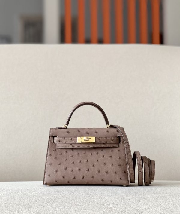Kelly Mini Ostrich Kaki (P8) Gold Hardware
