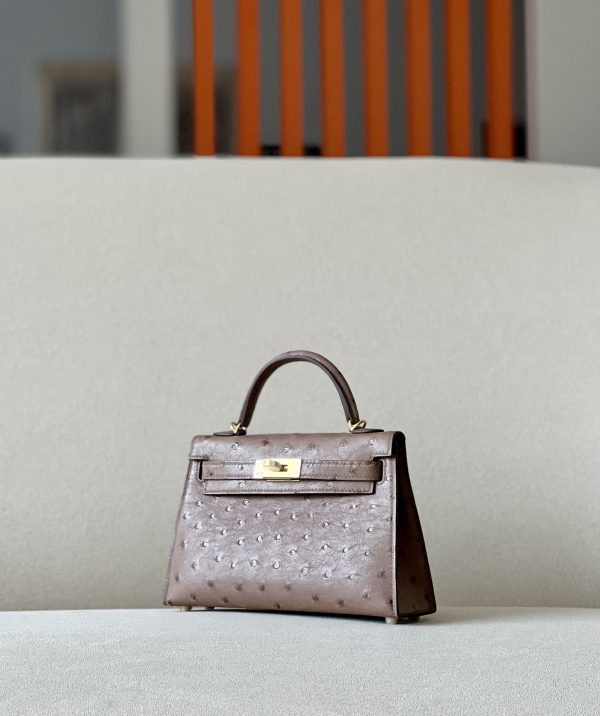 Kelly Mini Ostrich Kaki (P8) Gold Hardware - Image 3