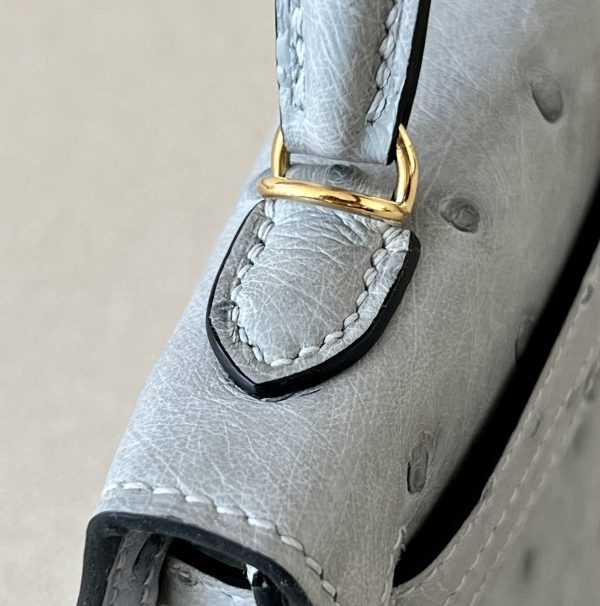 Kelly Mini Ostrich Blue Glacier (8U) Gold Hardware - Image 9