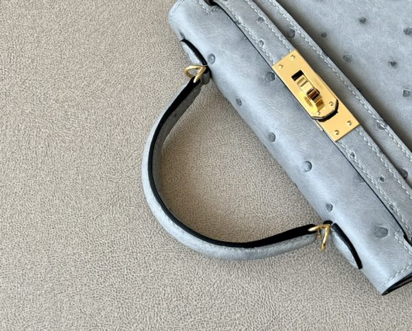 Kelly Mini Ostrich Blue Glacier (8U) Gold Hardware - Image 7