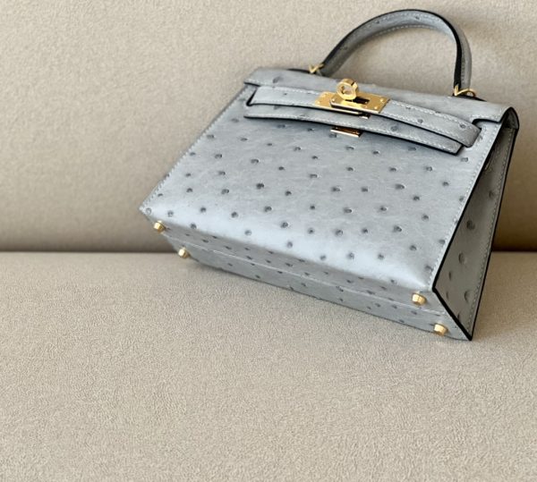 Kelly Mini Ostrich Blue Glacier (8U) Gold Hardware - Image 4