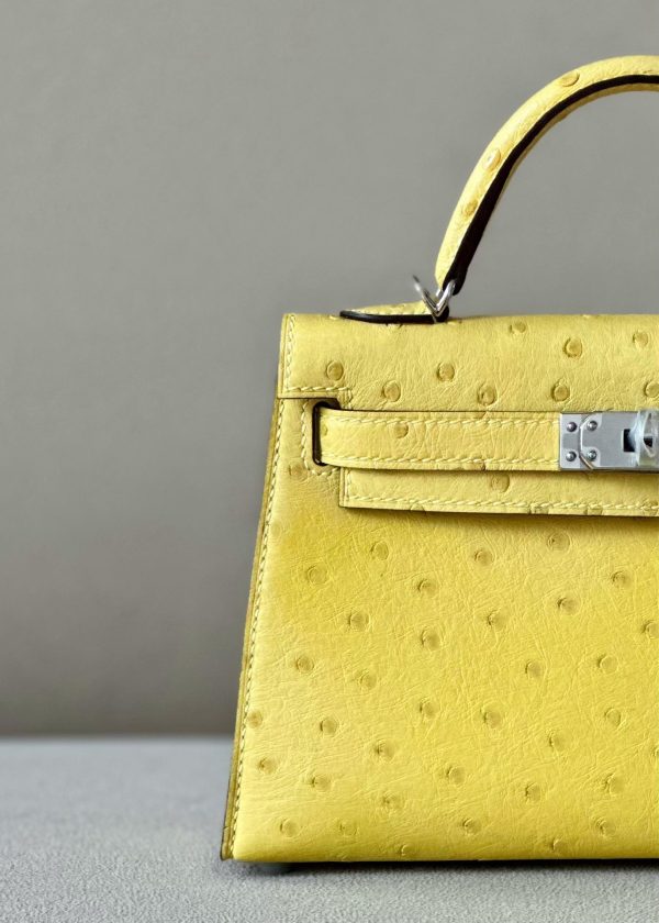 Kelly Mini Ostrich Lime (9R) Palladium Hardware - Image 9