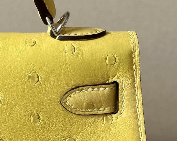 Kelly Mini Ostrich Lime (9R) Palladium Hardware - Image 7