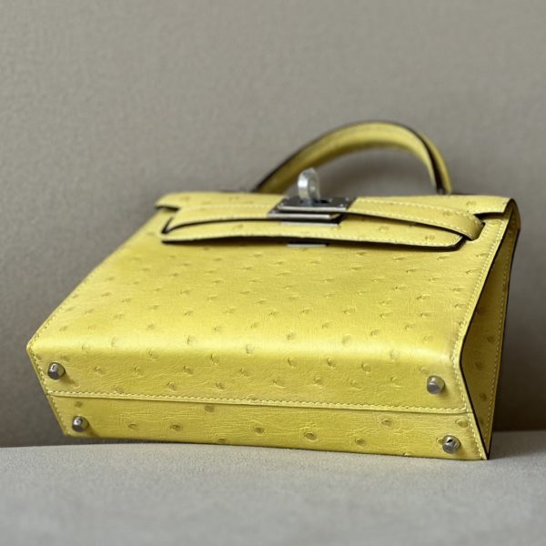 Kelly Mini Ostrich Lime (9R) Palladium Hardware - Image 6