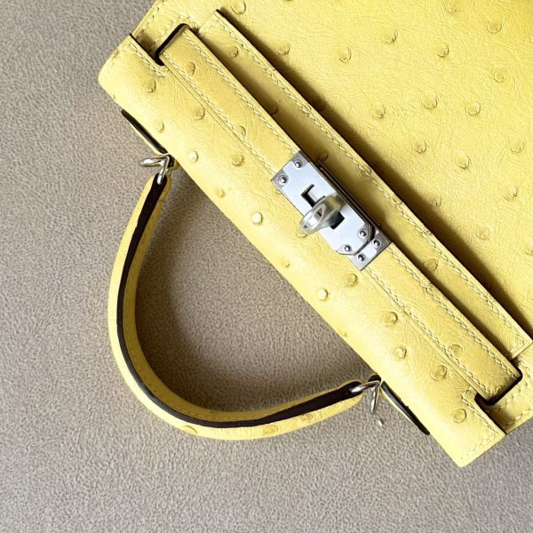 Kelly Mini Ostrich Lime (9R) Palladium Hardware - Image 4