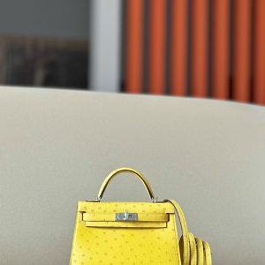 Kelly Mini Ostrich Lime (9R) Palladium Hardware