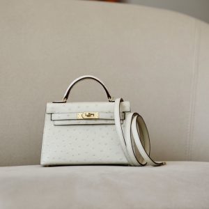 Kelly Mini Ostrich Parchemin (3C) Gold Hardware